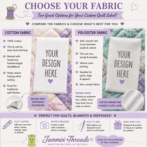 Personalized Quilt Labels | Stitched With Love and Pieces of My Heart | Custom Quilt Label Sheet - Jammin Threads