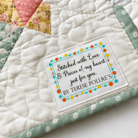 Personalized Quilt Labels | Stitched With Love and Pieces of My Heart | Custom Quilt Label Sheet - Jammin Threads