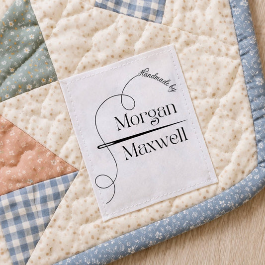 Personalized Quilt Labels with Needle & Thread – Custom Fabric Quilt Label Sheet, 2x2 Sew - On Labels, 9 Per Sheet Cotton or Polyester - Jammin Threads
