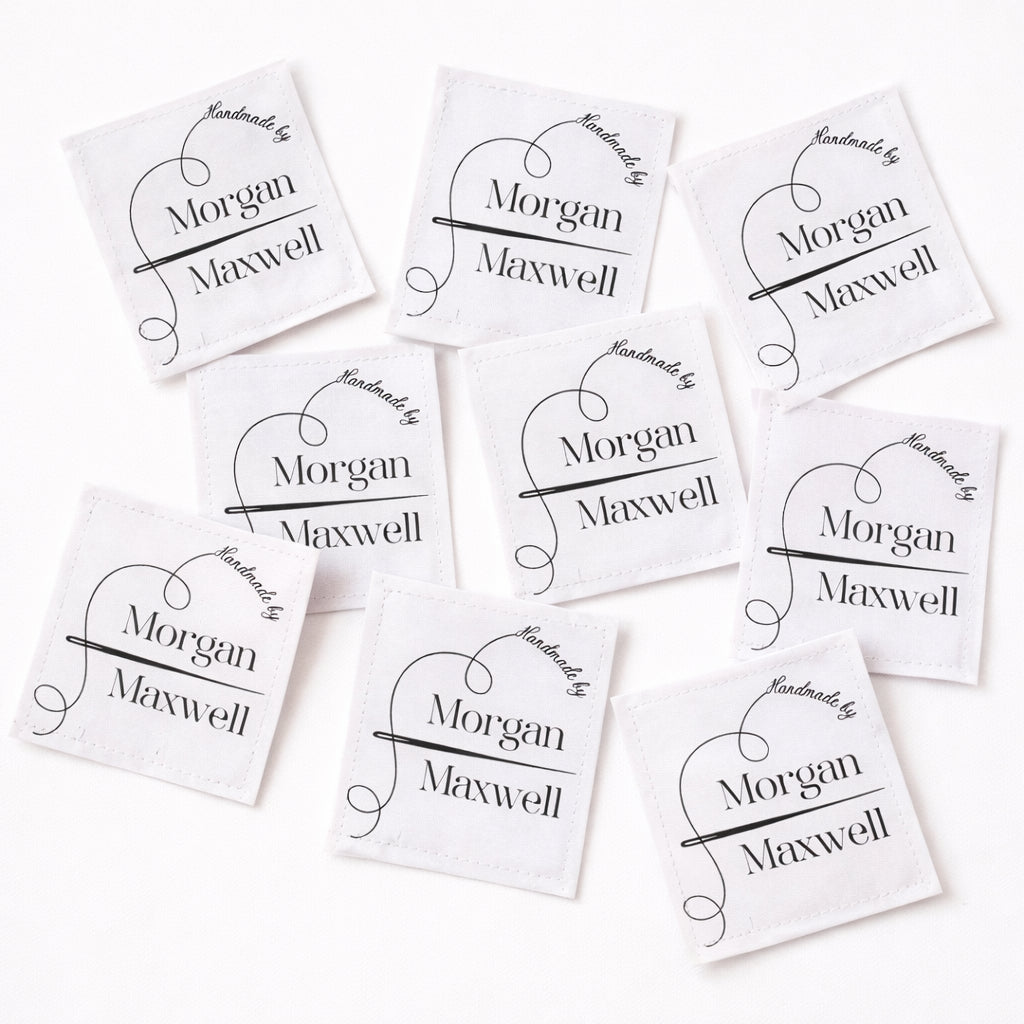 Personalized Quilt Labels with Needle & Thread – Custom Fabric Quilt Label Sheet, 2x2 Sew - On Labels, 9 Per Sheet Cotton or Polyester - Jammin Threads