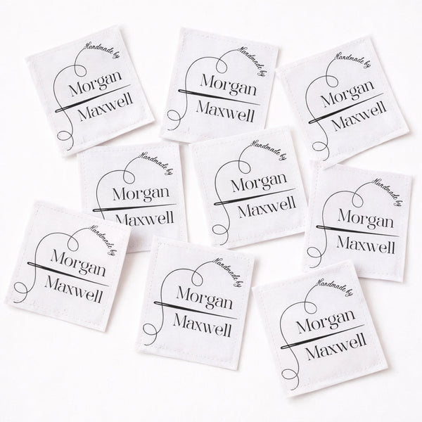 Personalized Quilt Labels with Needle & Thread – Custom Fabric Quilt Label Sheet, 2x2 Sew - On Labels, 9 Per Sheet Cotton or Polyester - Jammin Threads
