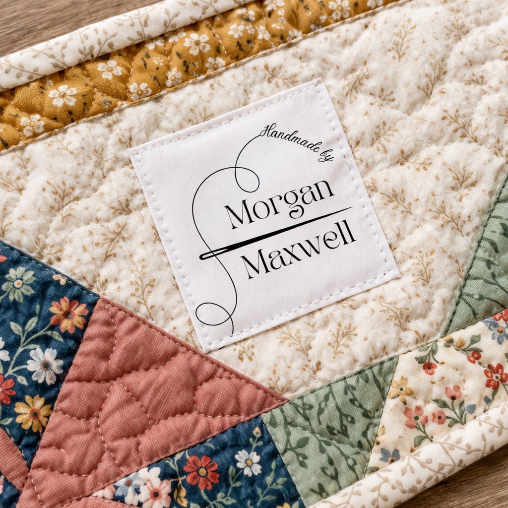 Personalized Quilt Labels with Needle & Thread – Custom Fabric Quilt Label Sheet, 2x2 Sew - On Labels, 9 Per Sheet Cotton or Polyester - Jammin Threads