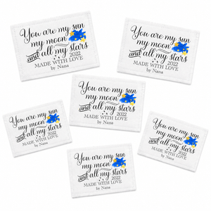 Personalized Quilt Labels – “You Are My Sun, My Moon and All My Stars” – Custom Quilt Tag with Name & Year – Cotton or Polyester – 2 or 6 per Sheet - Jammin Threads