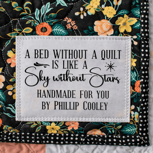 Personalized Quilt Quote Label – “A Bed Without a Quilt Is Like a Sky Without Stars” – Custom Handmade Quilt Label – 6 Labels per Sheet - Jammin Threads