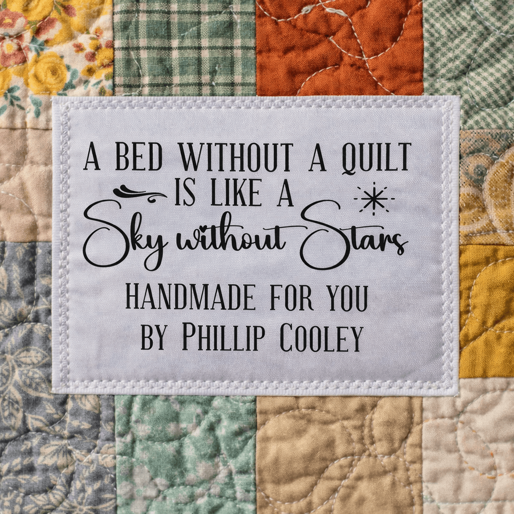 Personalized Quilt Quote Label – “A Bed Without a Quilt Is Like a Sky Without Stars” – Custom Handmade Quilt Label – 6 Labels per Sheet - Jammin Threads