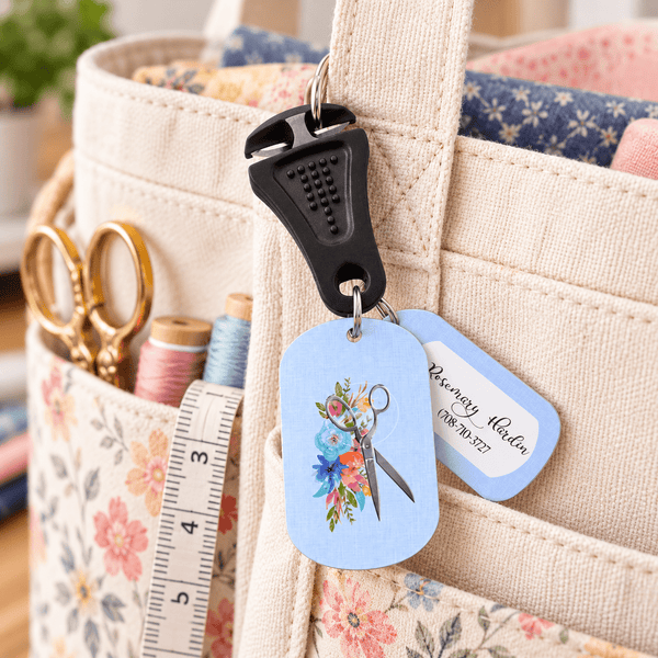 Personalized Quilter Bag Tag with Thread Cutter – Floral Sewing Scissors Travel Tag - Jammin Threads