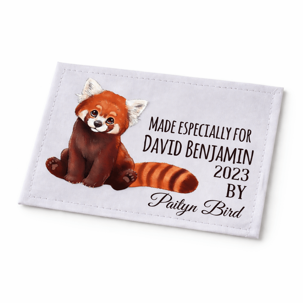 Personalized Red Panda Quilt Label for Kids – Custom Name, Year & Maker, Cute Animal Quilt Tag, Sew - On Fabric Label - Jammin Threads