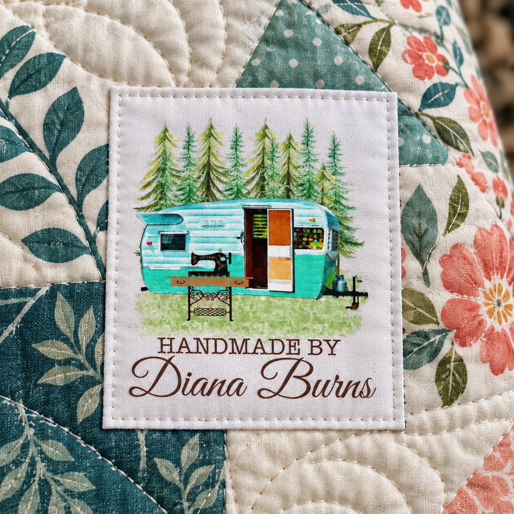 Personalized RV Quilter Quilt Label – Vintage Camper & Sewing Machine - Jammin Threads
