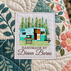 Personalized RV Quilter Quilt Label – Vintage Camper & Sewing Machine - Jammin Threads