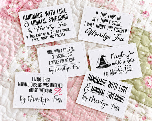 Personalized Sassy Quilt Labels Assortment | Funny Handmade Quilt Tags | Custom Cotton Quilt Labels for Quilters - Jammin Threads