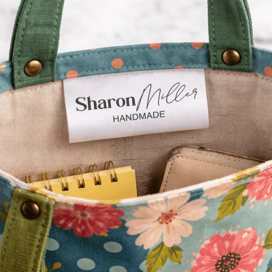 Personalized Satin Handmade Tags – Custom Name Fabric Labels – Fold - Over Sewing Tags – Minimalistic – 25 Pack - Jammin Threads
