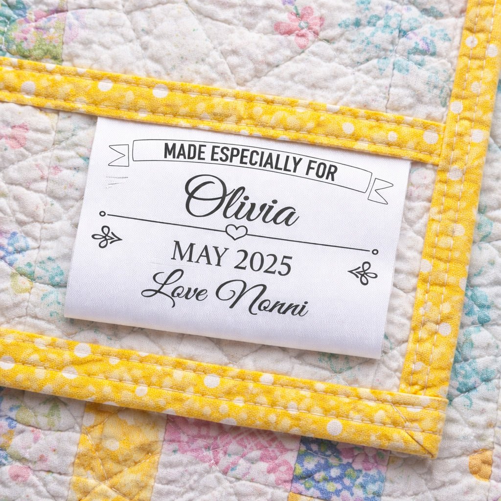 Personalized Satin Quilt Label – “Made Especially For” Custom Quilt Tag – Name, Date & Maker – Sew - In Fold Over Quilt Label - Jammin Threads