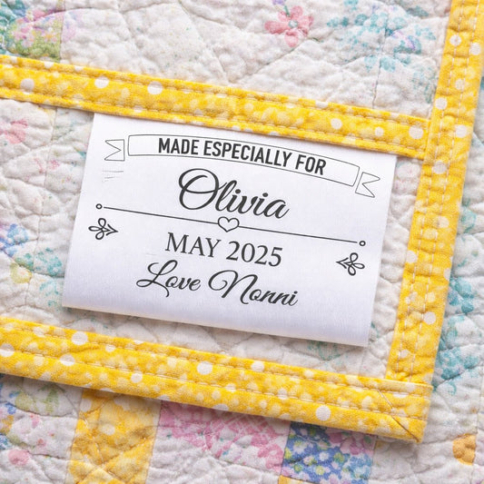 Personalized Satin Quilt Label – “Made Especially For” Custom Quilt Tag – Name, Date & Maker – Sew - In Fold Over Quilt Label - Jammin Threads