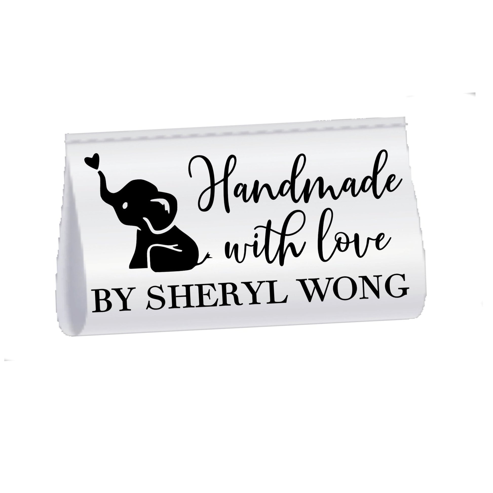 Personalized Satin Quilt Label with Elephant – Handmade with Love Tag – Custom Name Sew - In Label (Set of 25) - Jammin Threads