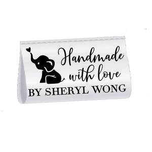 Personalized Satin Quilt Label with Elephant – Handmade with Love Tag – Custom Name Sew - In Label (Set of 25) - Jammin Threads