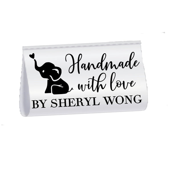 Personalized Satin Quilt Label with Elephant – Handmade with Love Tag – Custom Name Sew - In Label (Set of 25) - Jammin Threads