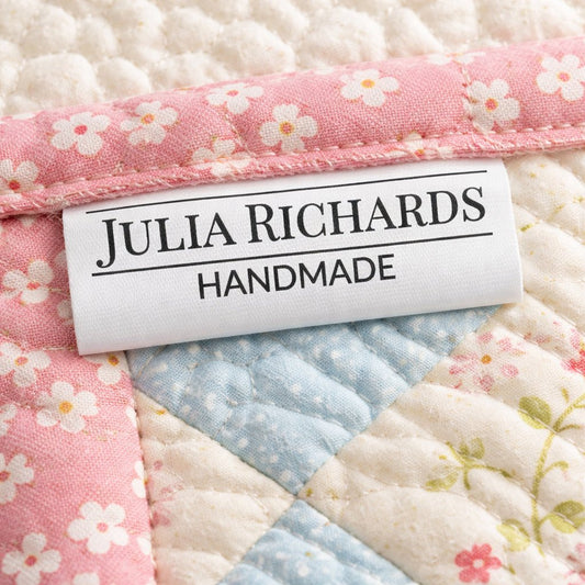 Personalized Satin Quilt Labels – Custom Name Handmade Tags – Professional Fold Over Sew In Labels (Set of 25) - Jammin Threads