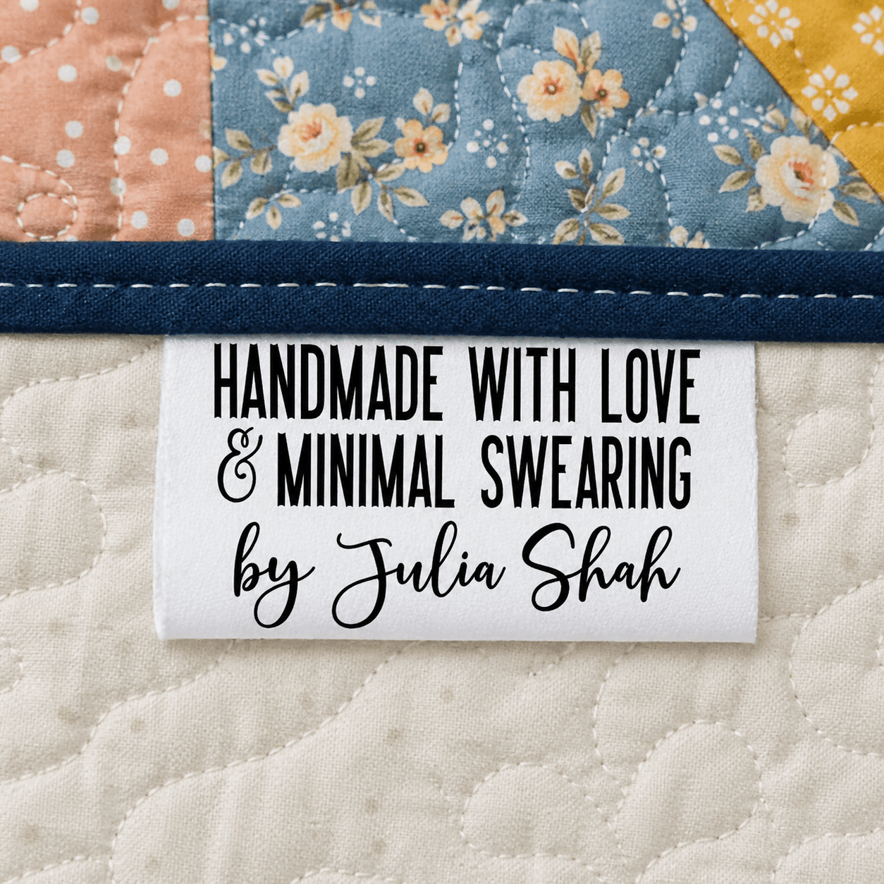 Personalized Satin Quilt Labels – “Made With Love & Minimal Swearing” Funny Sewing Labels | Custom Quilt Tags - Jammin Threads