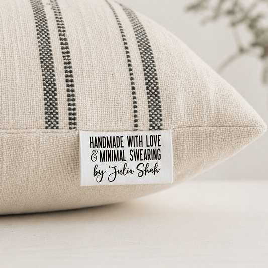 Personalized Satin Quilt Labels – “Made With Love & Minimal Swearing” Funny Sewing Labels | Custom Quilt Tags - Jammin Threads