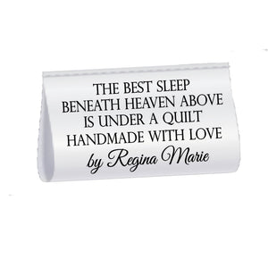 Personalized Satin Quilt Labels – The Best Sleep Beneath Heaven Above – Custom Fold Over Quilt Tags (3x1") - Jammin Threads