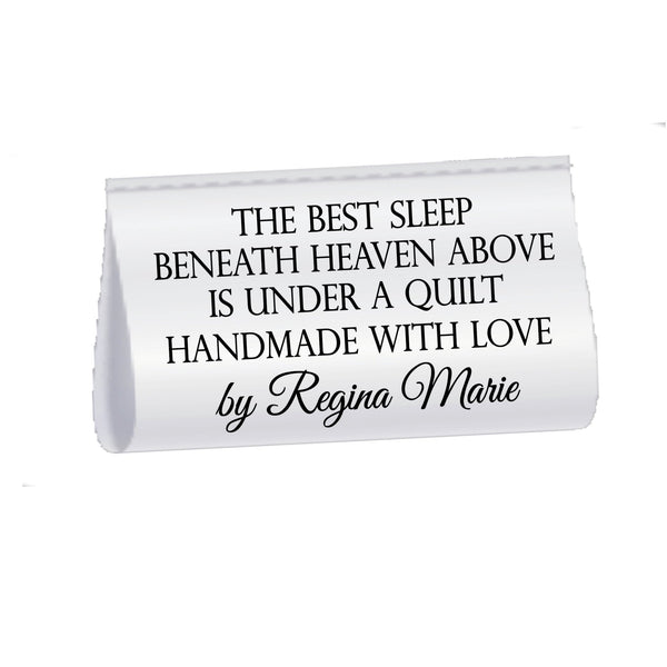Personalized Satin Quilt Labels – The Best Sleep Beneath Heaven Above – Custom Fold Over Quilt Tags (3x1") - Jammin Threads