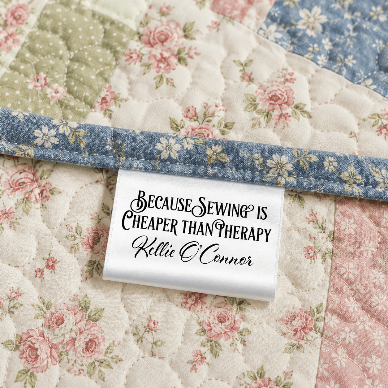 Personalized Satin Quilt Tag – “Because Sewing is Cheaper Than Therapy” (2x.1") - Jammin Threads