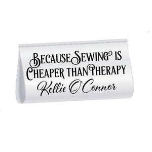 Personalized Satin Quilt Tag – “Because Sewing is Cheaper Than Therapy” (2x.1") - Jammin Threads