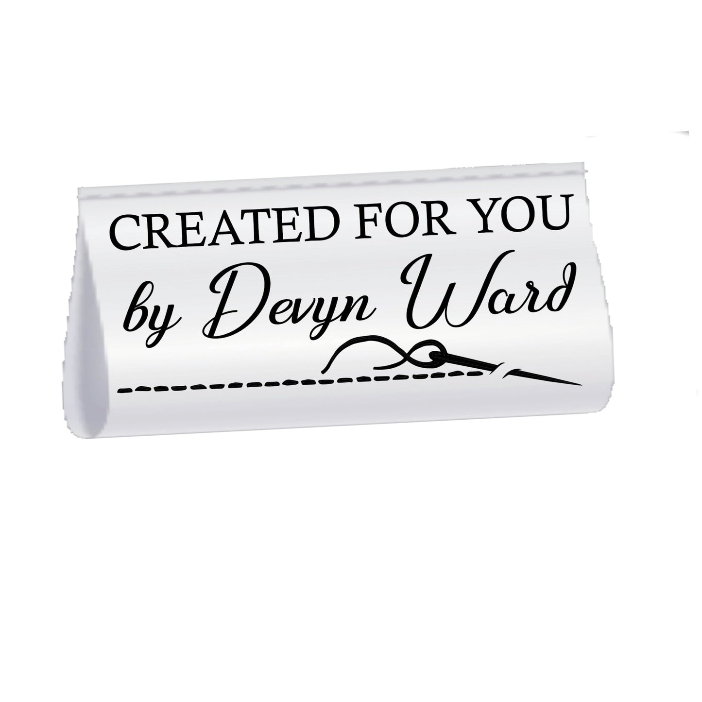 Personalized Satin Quilt Tag “Created For You” – Custom Sew - In Label with Name, Needle & Thread Design, Fold Over Quilt Label Set of 25 - Jammin Threads