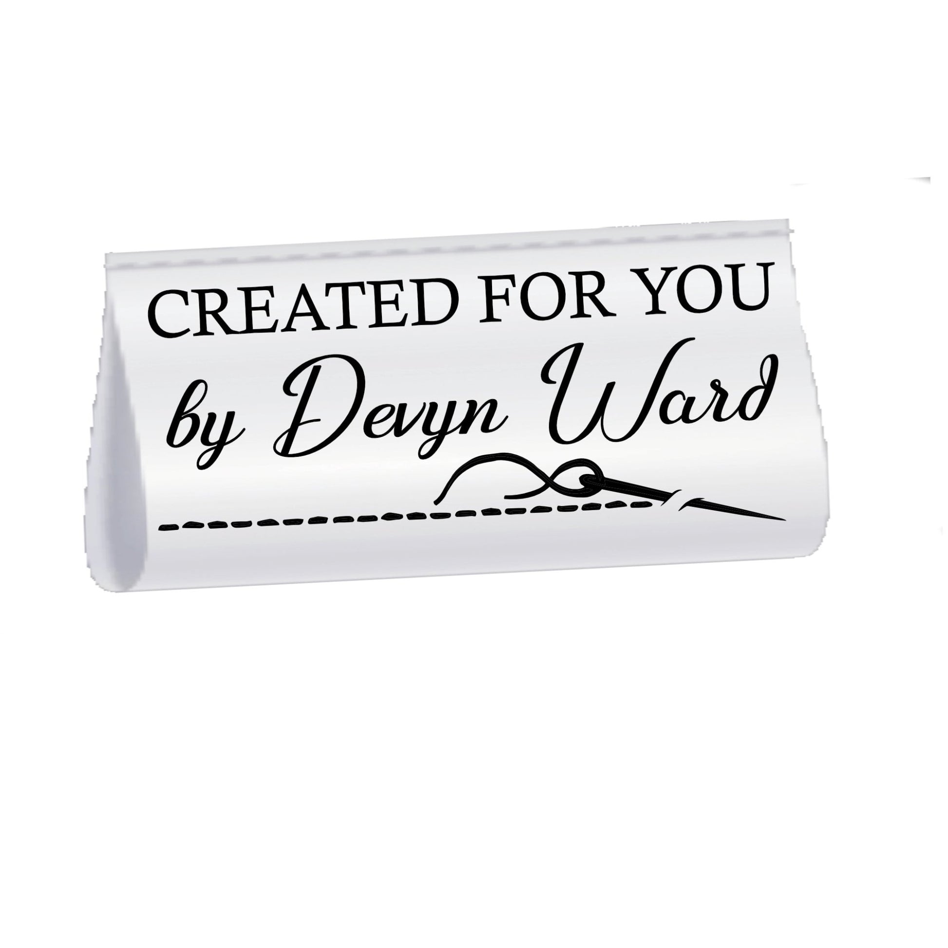 Personalized Satin Quilt Tag “Created For You” – Custom Sew - In Label with Name, Needle & Thread Design, Fold Over Quilt Label Set of 25 - Jammin Threads