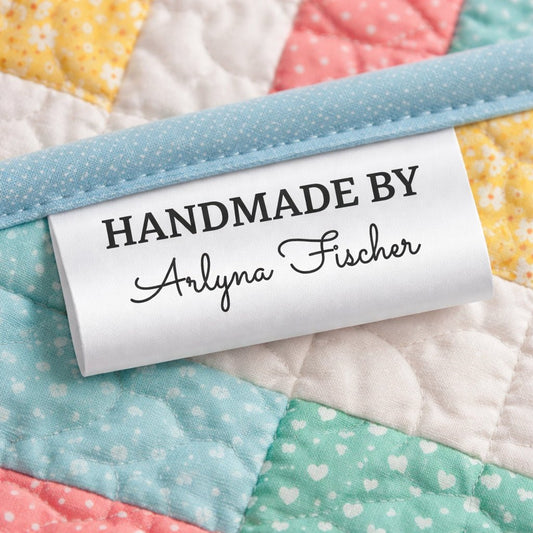 Personalized Satin Quilt Tag – Handmade By Custom Name – Sew - In Quilt Label – 2" x 1" Folded – Set of 25 - Jammin Threads
