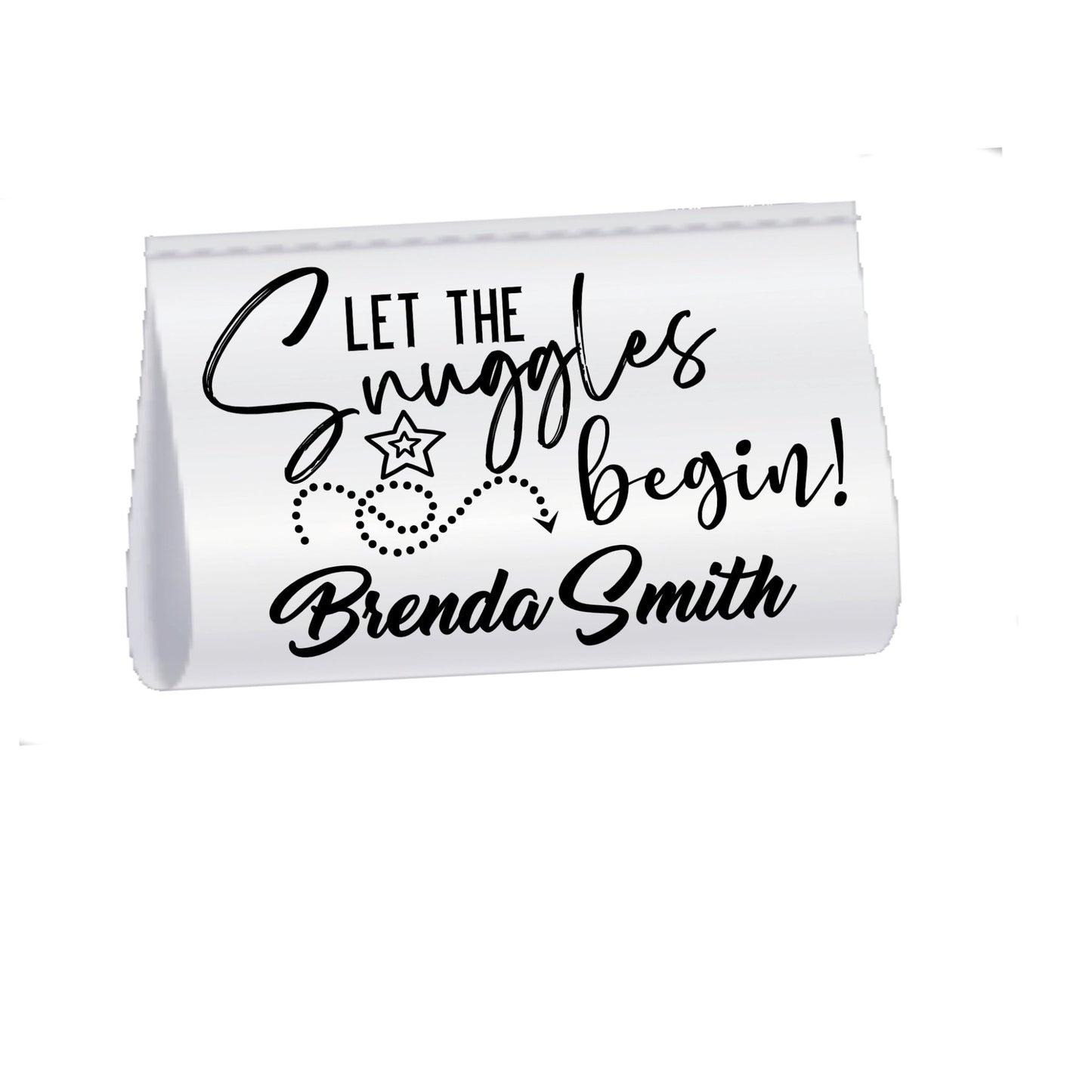 Personalized Satin Quilt Tag – “Let the Snuggles Begin” – Custom Quilt Label with Maker Name – Fold Over Sew - In Satin Tag – 2 x 1 Inch - Jammin Threads