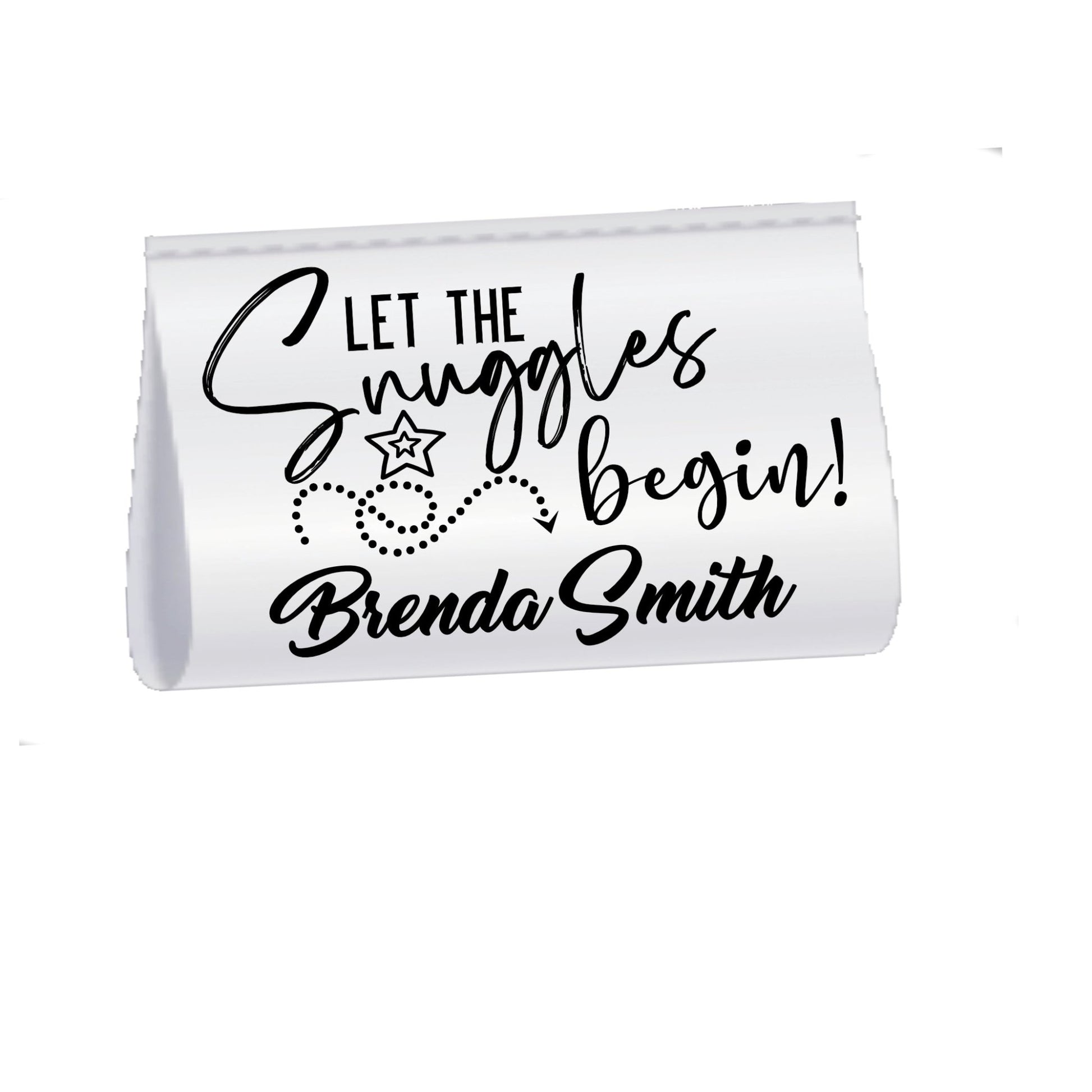 Personalized Satin Quilt Tag – “Let the Snuggles Begin” – Custom Quilt Label with Maker Name – Fold Over Sew - In Satin Tag – 2 x 1 Inch - Jammin Threads