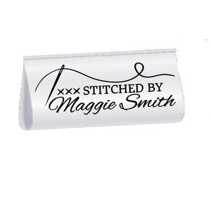 Personalized Satin Quilt Tag with Needle & Thread – “Stitched By” Custom Label, Fold Over Sew - In Quilt Label, 2x1 Tag Set of 25 - Jammin Threads