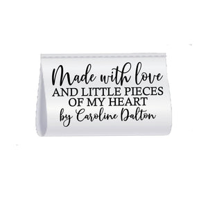 Personalized Satin Quilt Tags – Made with Love and Little Pieces of My Heart | Custom Maker Name | Sets of 25 - Jammin Threads