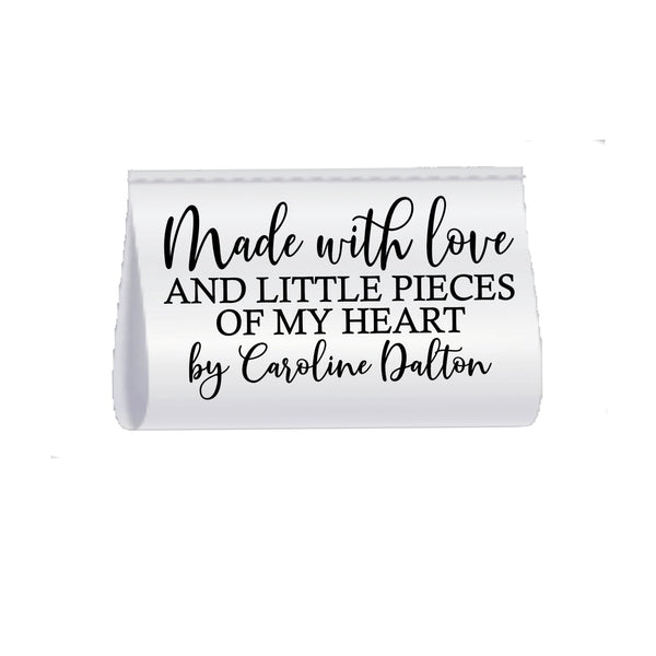 Personalized Satin Quilt Tags – Made with Love and Little Pieces of My Heart | Custom Maker Name | Sets of 25 - Jammin Threads