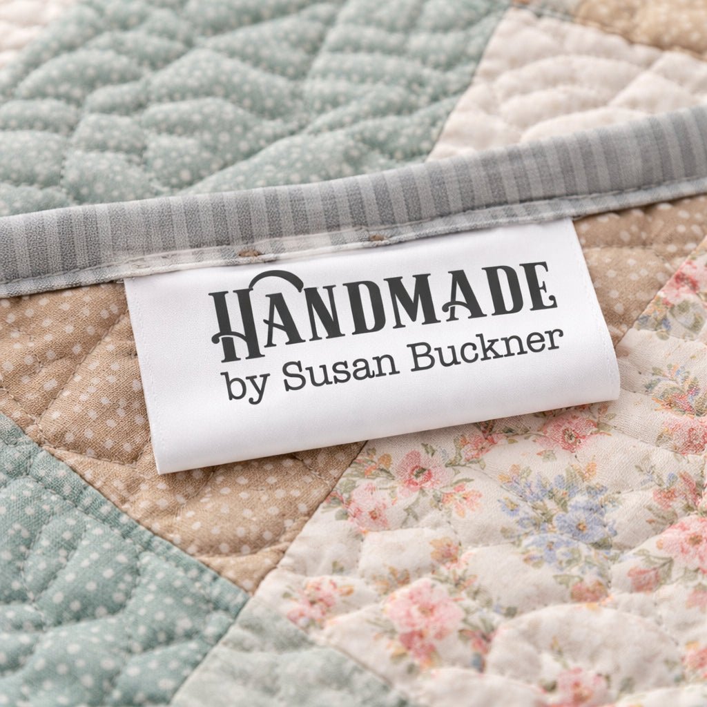Personalized Satin Quilt Tags – Minimalist Handmade Label – Custom Maker Name Sew - In Tag – Set of 25 - Jammin Threads