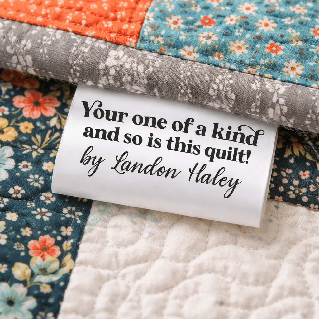 Personalized Satin Quilt Tags – “Your One of a Kind & So Is This Quilt” | Custom Maker Name | Set of 25 - Jammin Threads