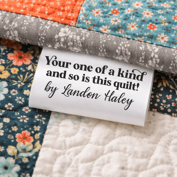 Personalized Satin Quilt Tags – “Your One of a Kind & So Is This Quilt” | Custom Maker Name | Set of 25 - Jammin Threads