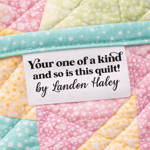 Personalized Satin Quilt Tags – “Your One of a Kind & So Is This Quilt” | Custom Maker Name | Set of 25 - Jammin Threads