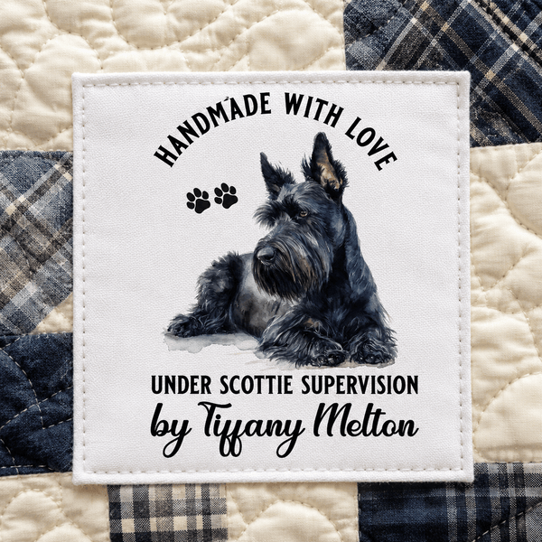 Personalized Scottie Dog Quilt Label – Handmade with Love Under Scottie Supervision - Jammin Threads