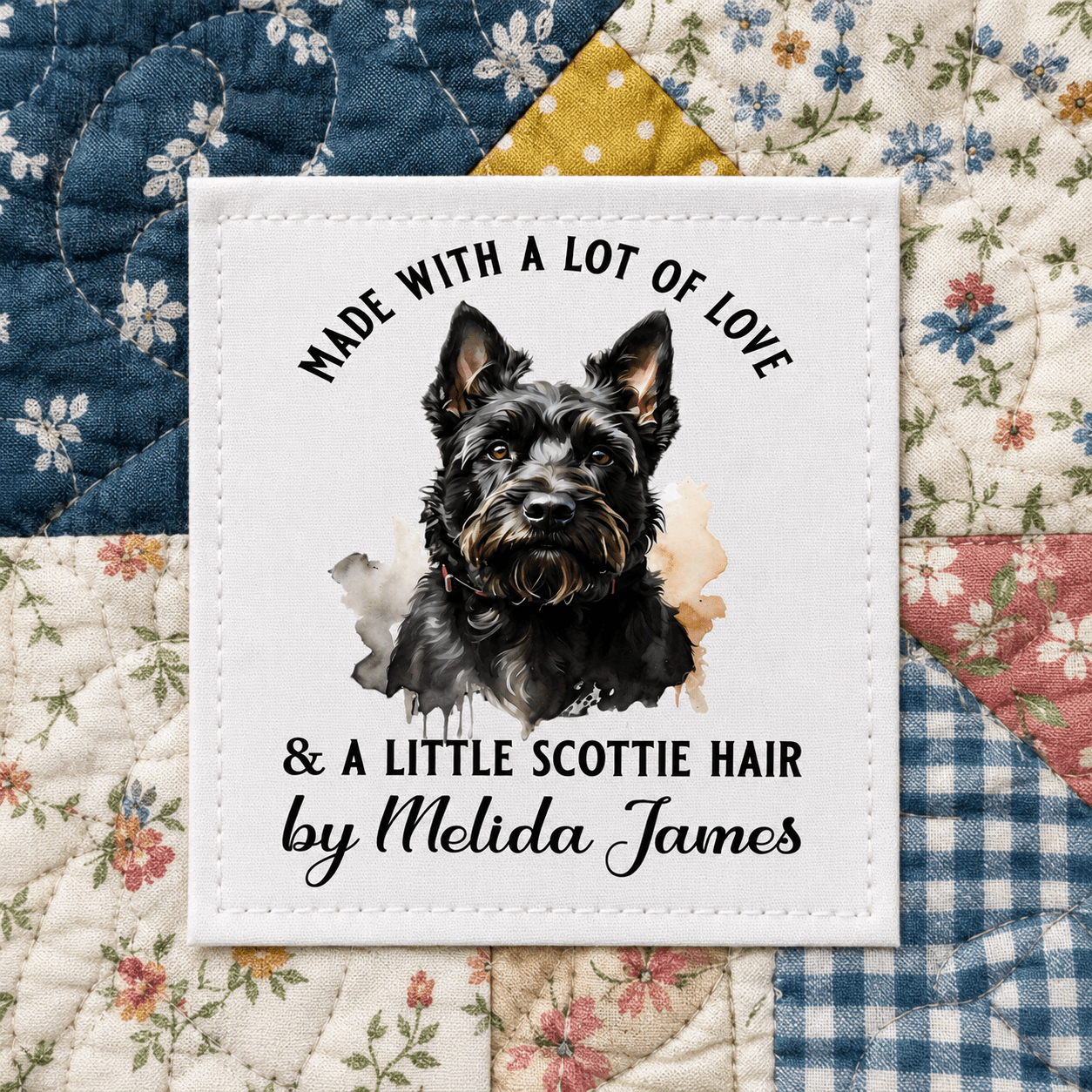 Personalized Scottie Dog Quilt Label – Made with Love and a Little Scottie Hair - Jammin Threads