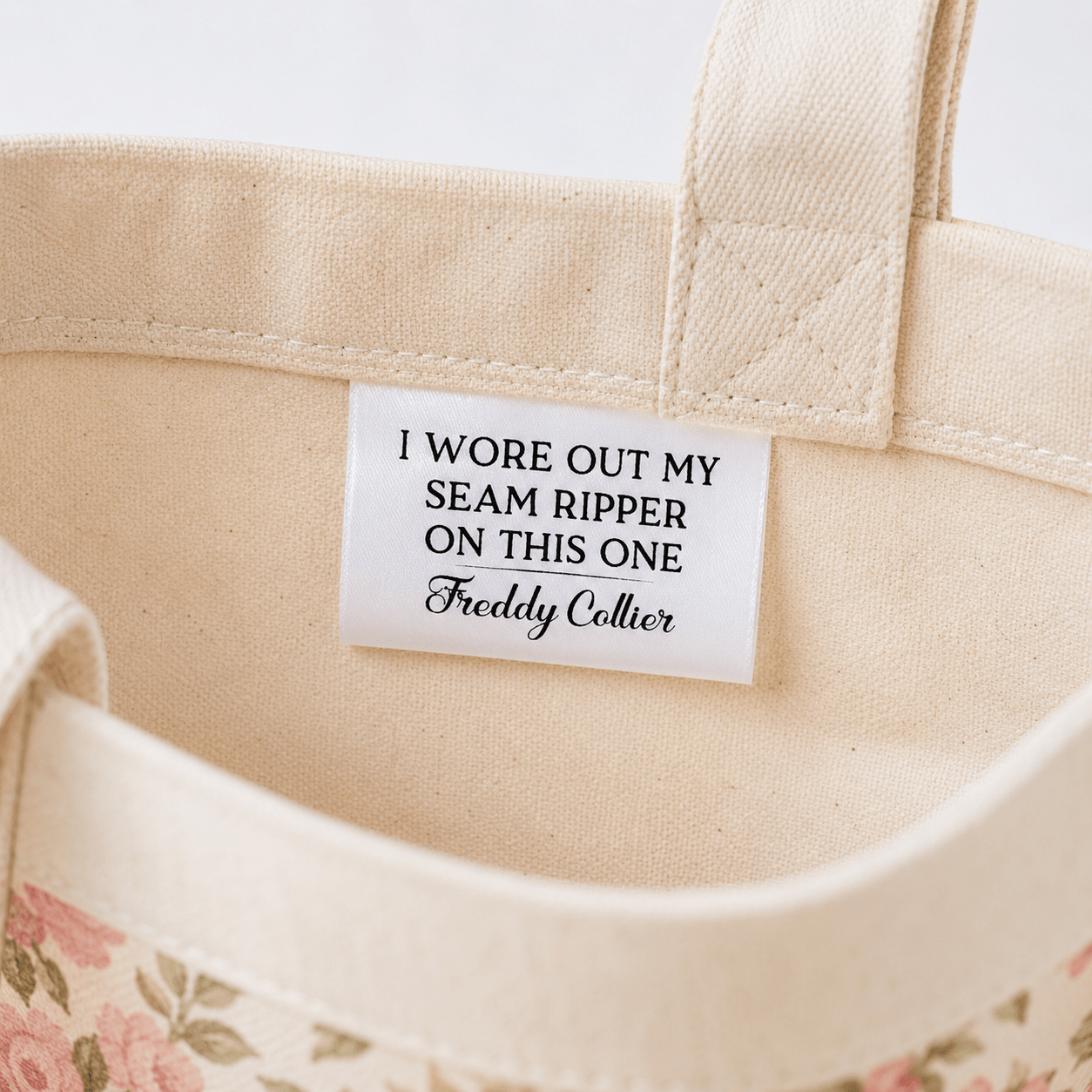 Personalized Seam Ripper Satin Quilt Tag | Funny Fold Over Quilt Label - Jammin Threads