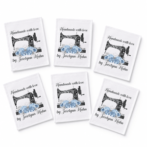 Personalized Sewing Machine Blue Floral Quilt Label | Custom Handmade Fabric Label - Jammin Threads