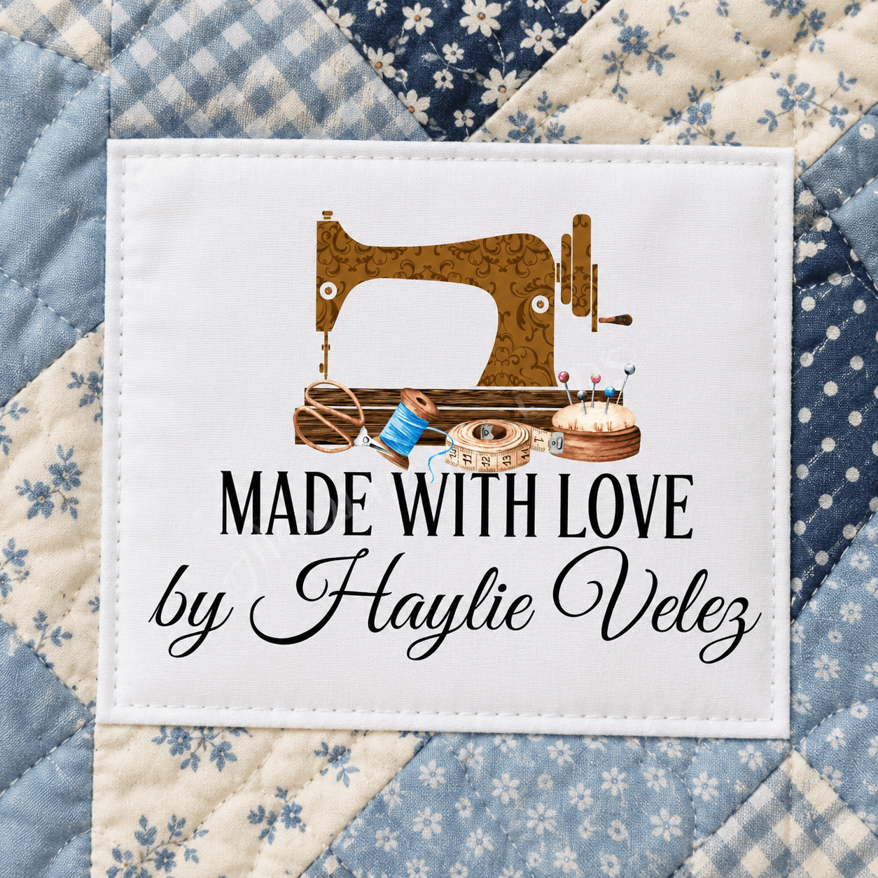 Personalized Sewing Machine Quilt Label | Made With Love Custom Quilt Tag - Jammin Threads