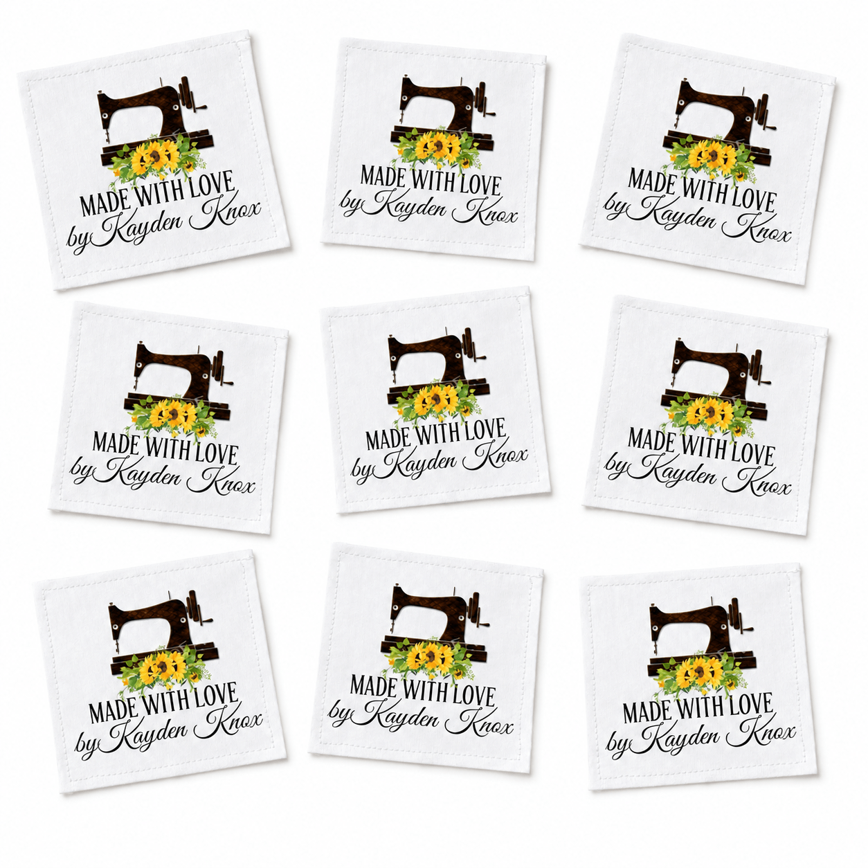 Personalized Sewing Machine Sunflower Quilt Label | Custom Handmade By Fabric Label - Jammin Threads