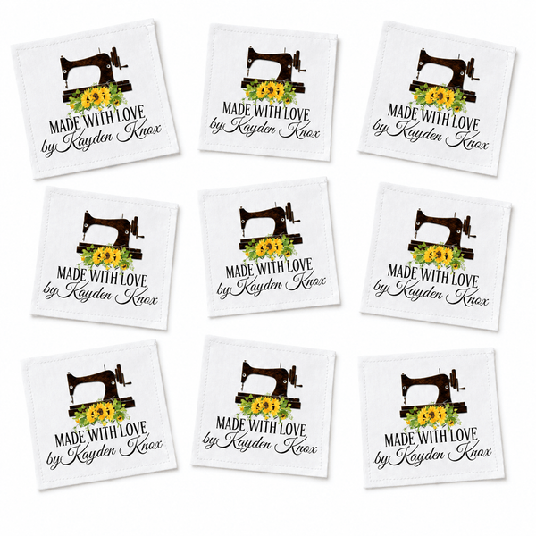 Personalized Sewing Machine Sunflower Quilt Label | Custom Handmade By Fabric Label - Jammin Threads