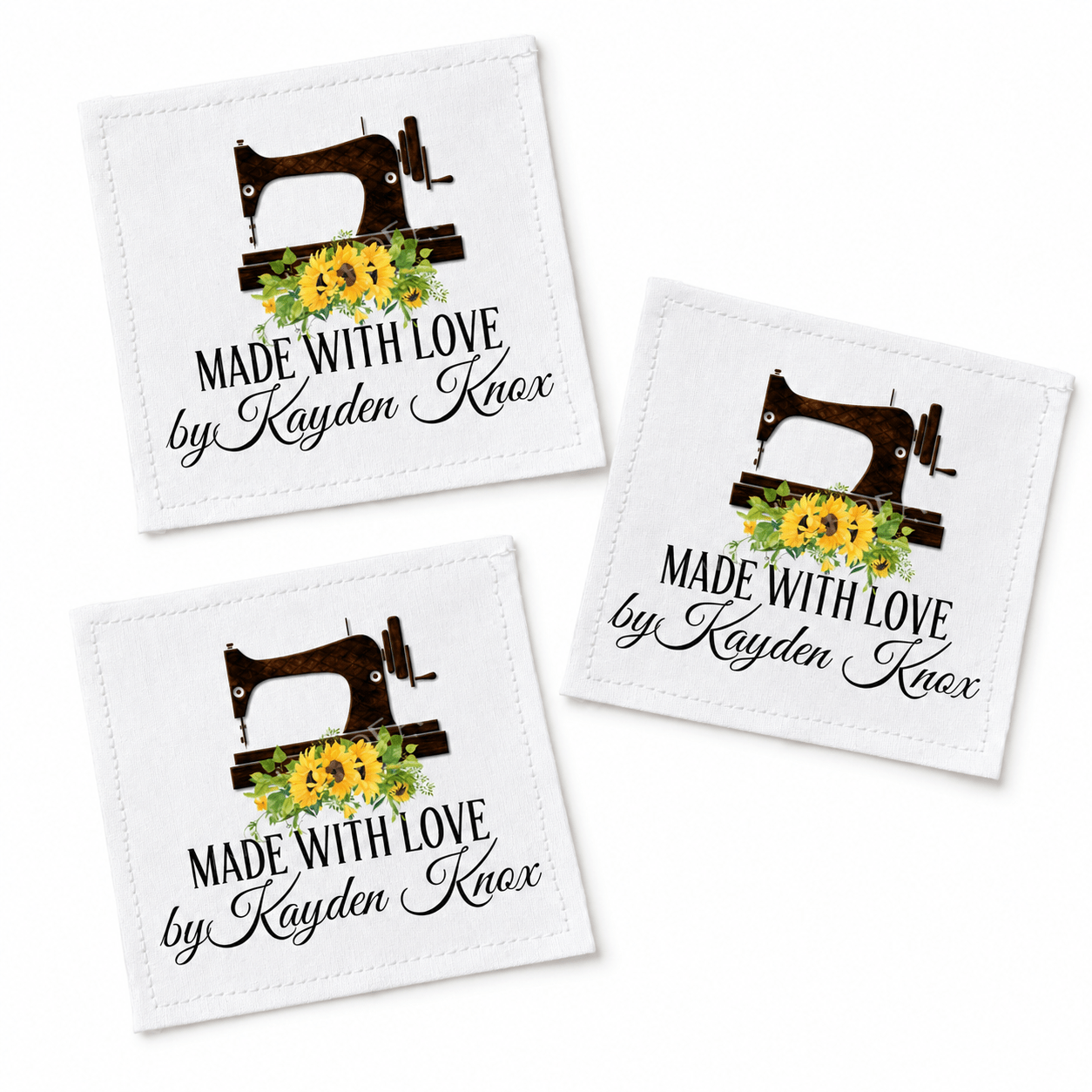 Personalized Sewing Machine Sunflower Quilt Label | Custom Handmade By Fabric Label - Jammin Threads