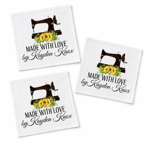 Personalized Sewing Machine Sunflower Quilt Label | Custom Handmade By Fabric Label - Jammin Threads