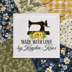 Personalized Sewing Machine Sunflower Quilt Label | Custom Handmade By Fabric Label - Jammin Threads