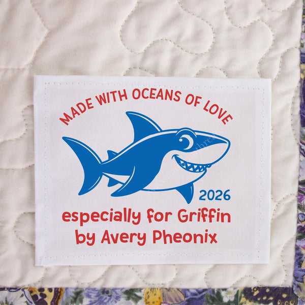 Personalized Shark Quilt Label – Made with Oceans of Love - Jammin Threads